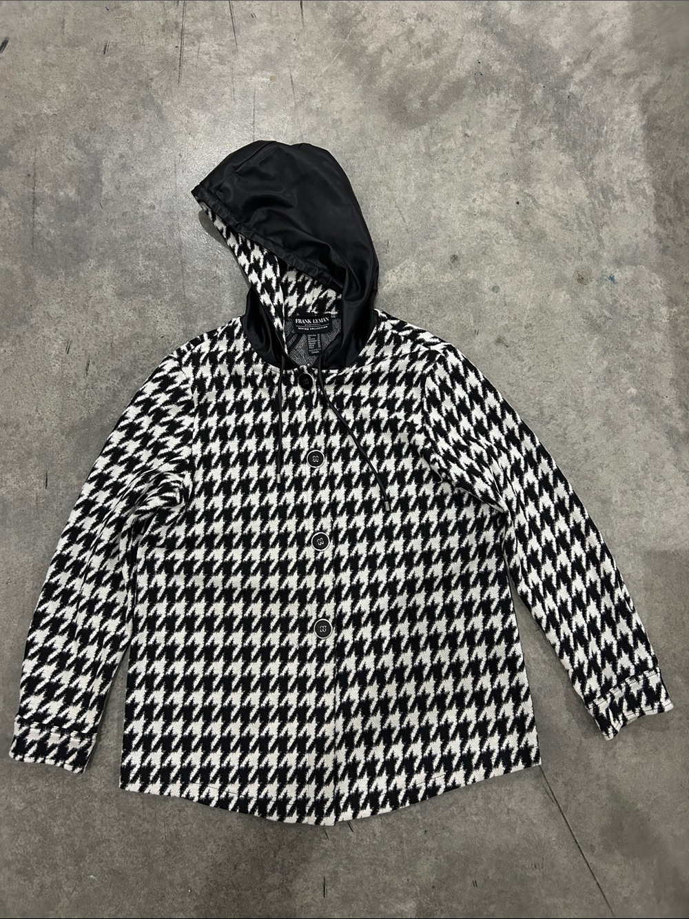 Frank Lyman Montreal Houndstooth Mixed Media Hooded Jacket Size 10